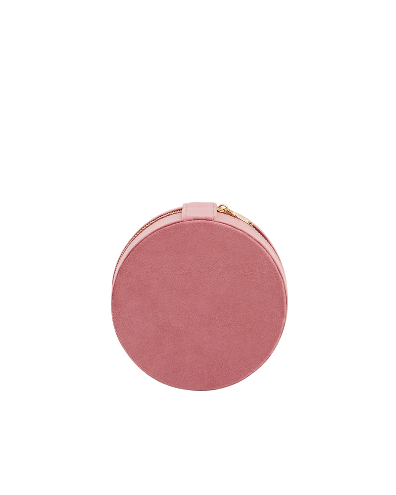 Floral Wreath Embroidered Round Jewellery Box in Rose Pink Velvet