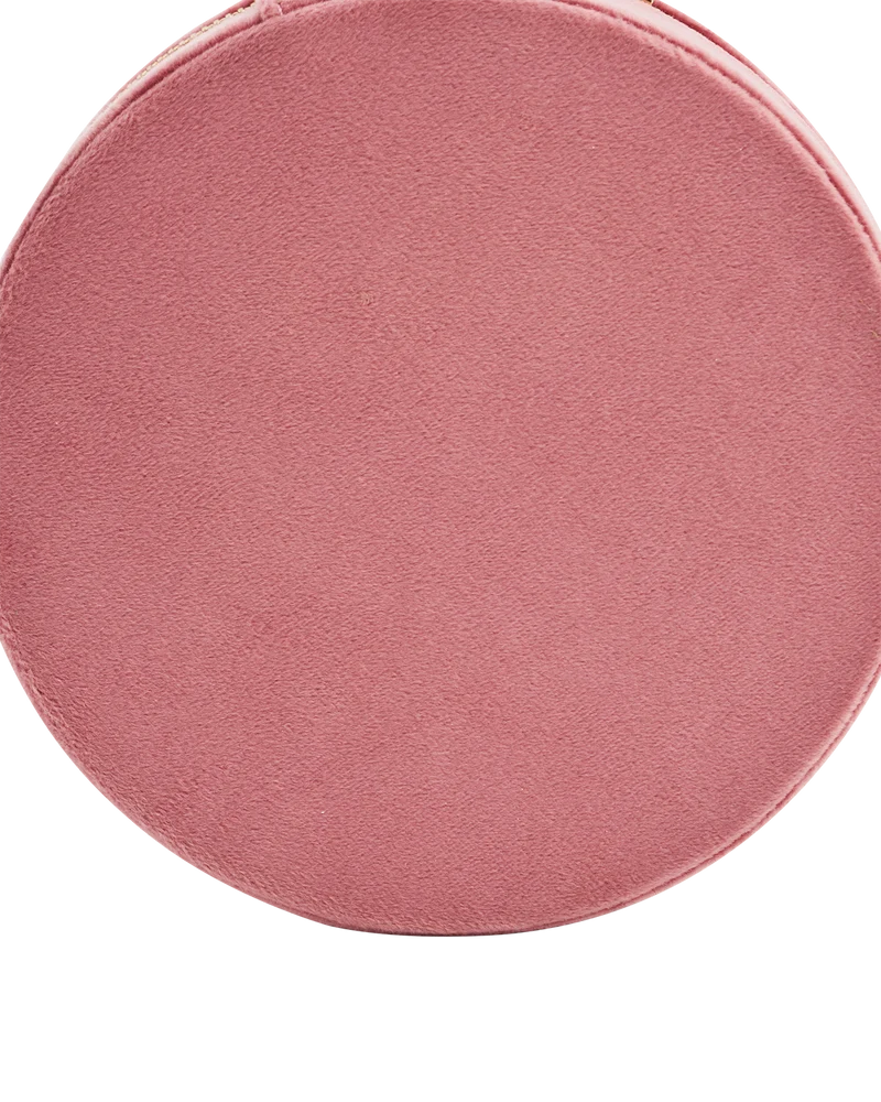 Floral Wreath Embroidered Round Jewellery Box in Rose Pink Velvet