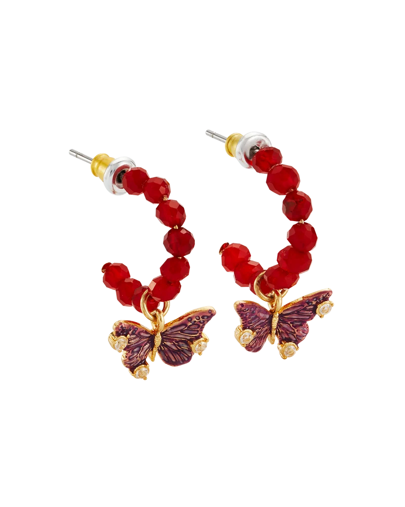 Hera Butterfly Charm Hoop Earrings in Gold