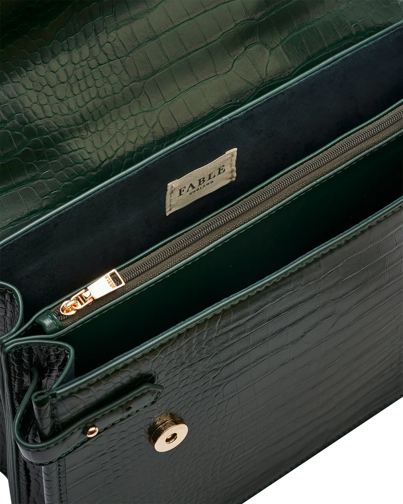 Eliza Top Handle Bag in Forest Green Croc