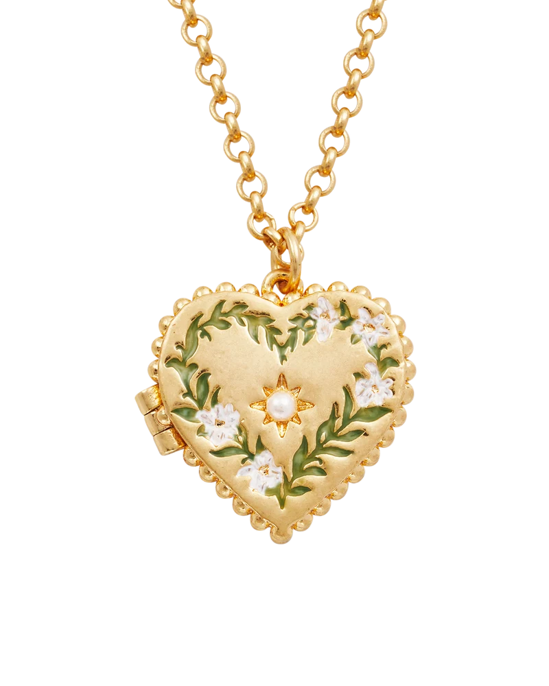 Gold Jasmine Heart Locket Necklace