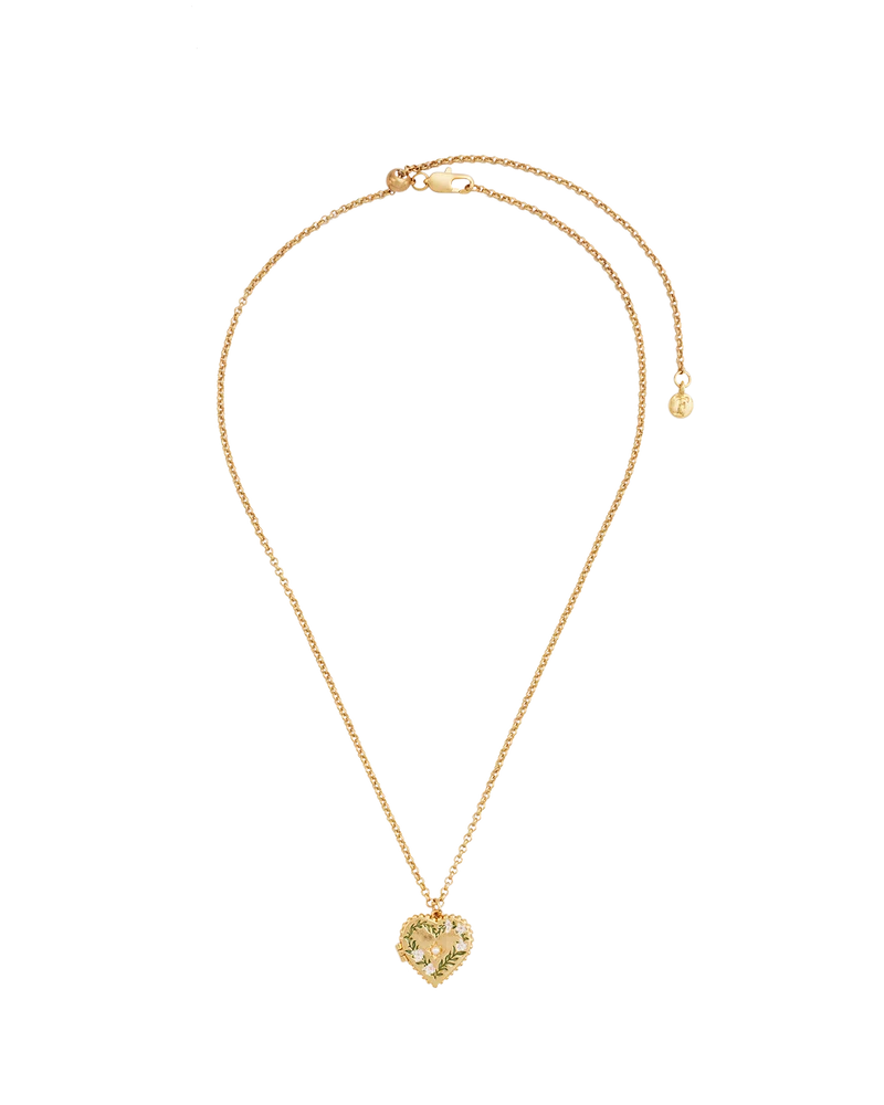 Gold Jasmine Heart Locket Necklace