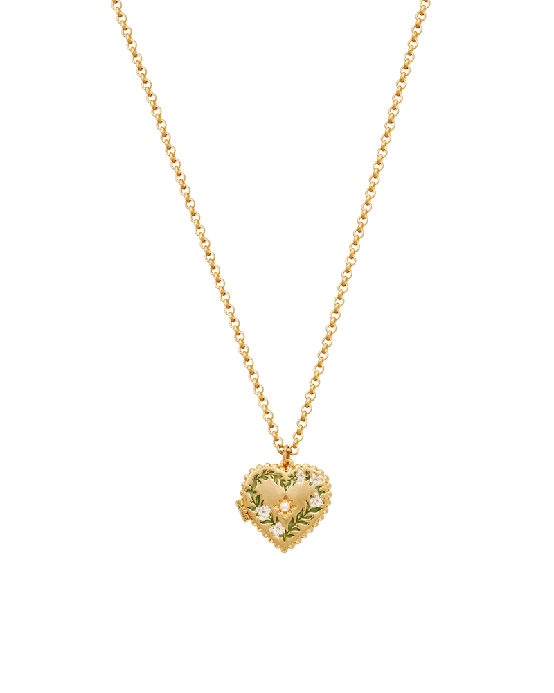 Gold Jasmine Heart Locket Necklace
