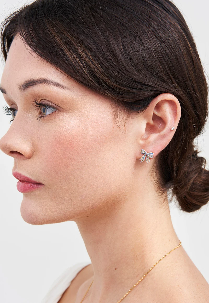 Gold Forget Me Not Bow Stud Earrings