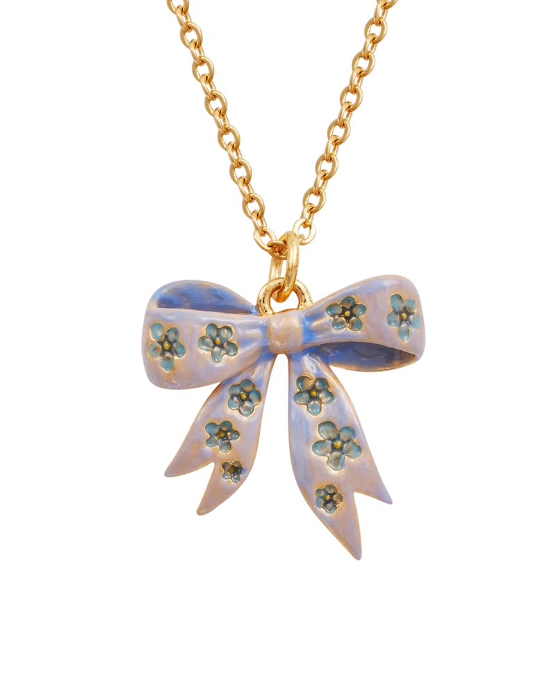 Gold Forget Me Not Bow Pendant Necklace