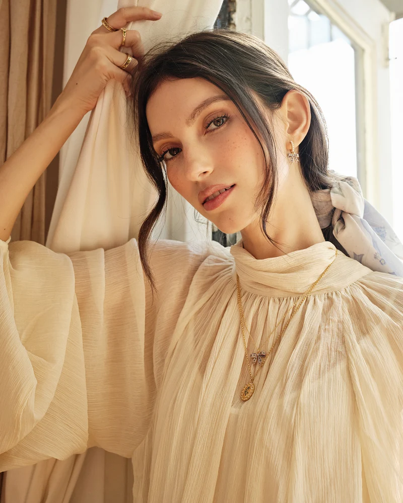 Gold Forget Me Not Bow Pendant Necklace
