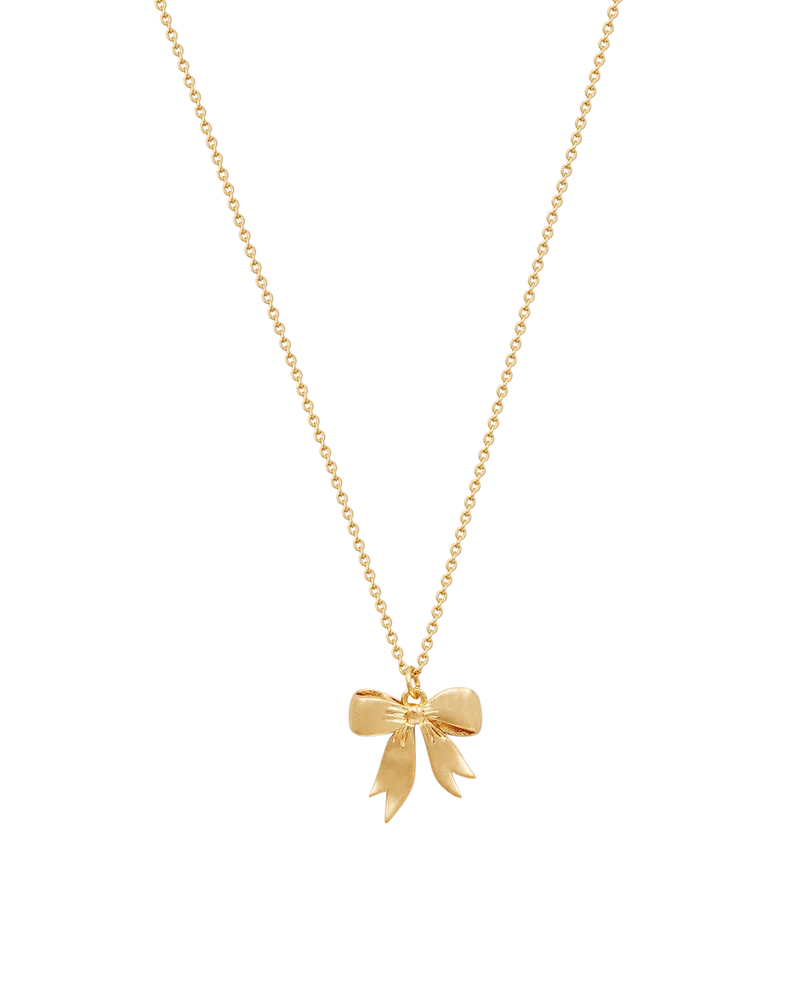 Gold Forget Me Not Bow Pendant Necklace