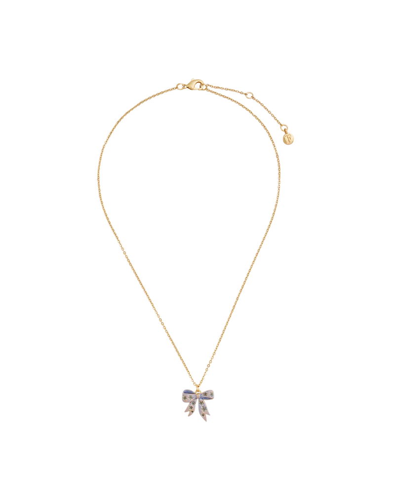 Gold Forget Me Not Bow Pendant Necklace