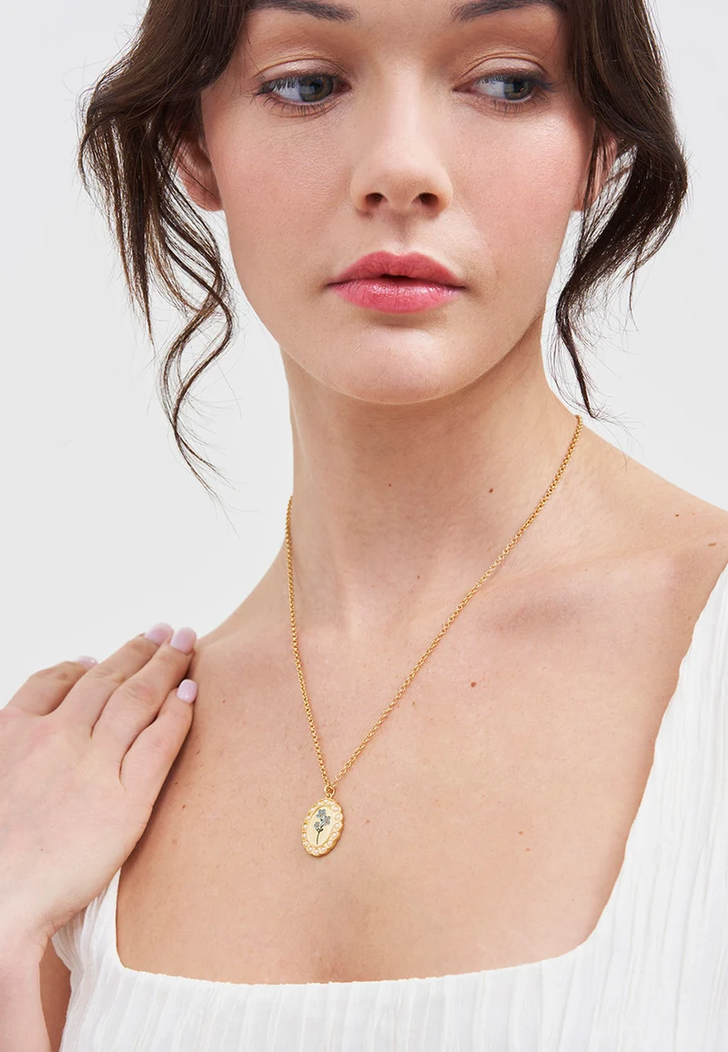 Gold Forget Me Not Pearl Cameo Necklace