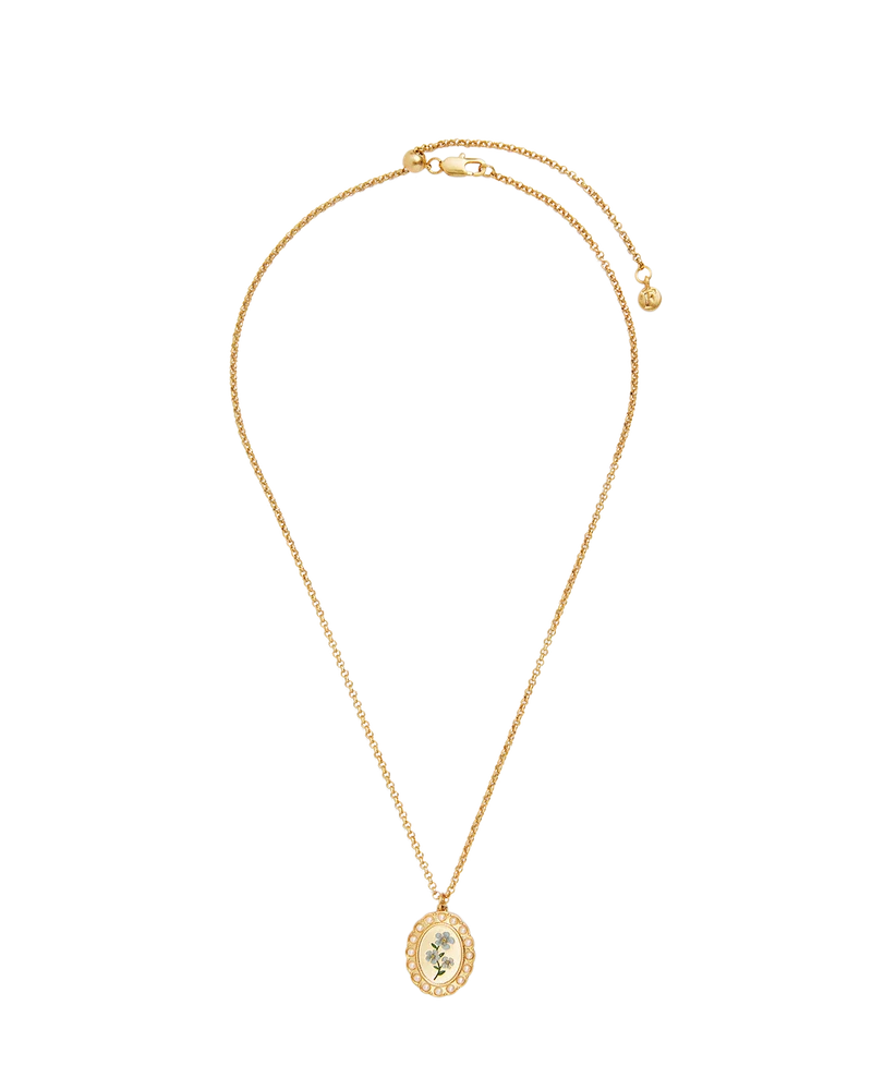 Gold Forget Me Not Pearl Cameo Necklace