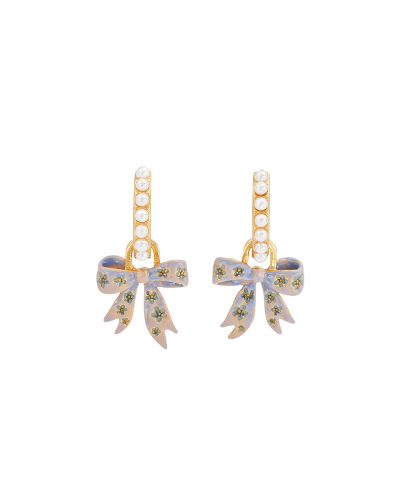 Gold Forget Me Not Bow Huggie Earrings