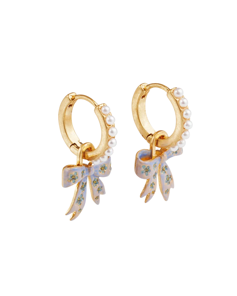 Gold Forget Me Not Bow Huggie Earrings