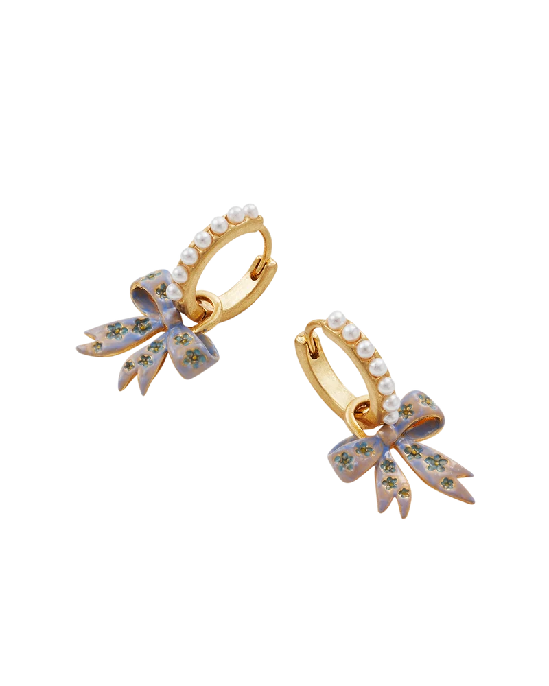 Gold Forget Me Not Bow Huggie Earrings