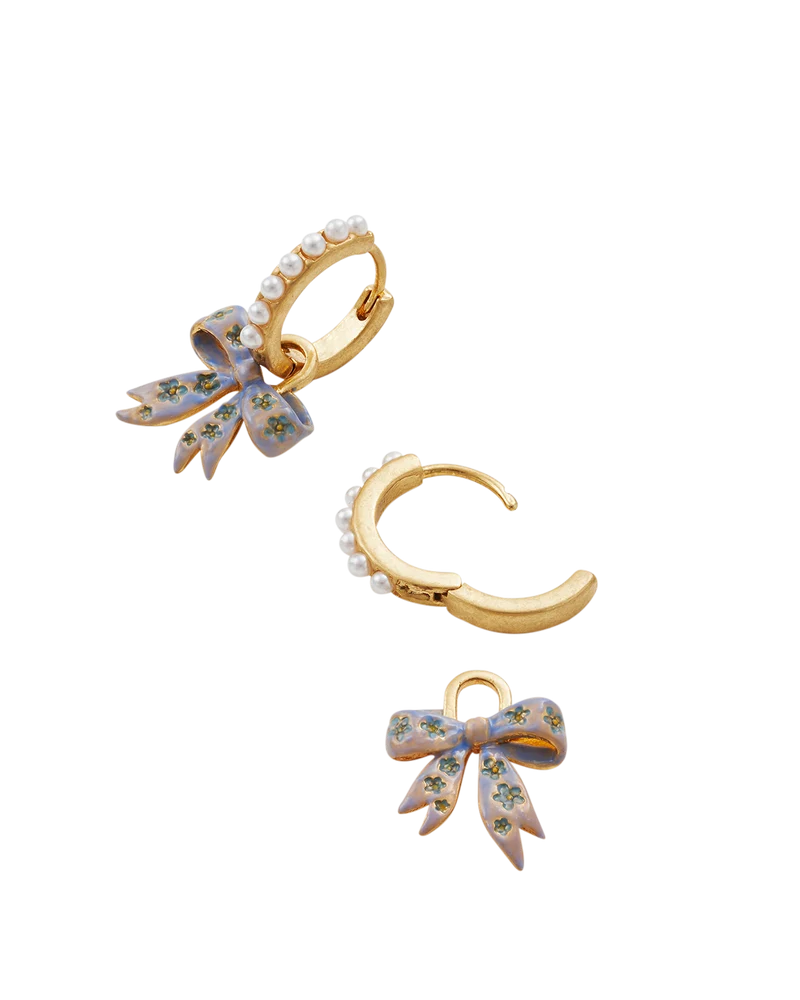 Gold Forget Me Not Bow Huggie Earrings