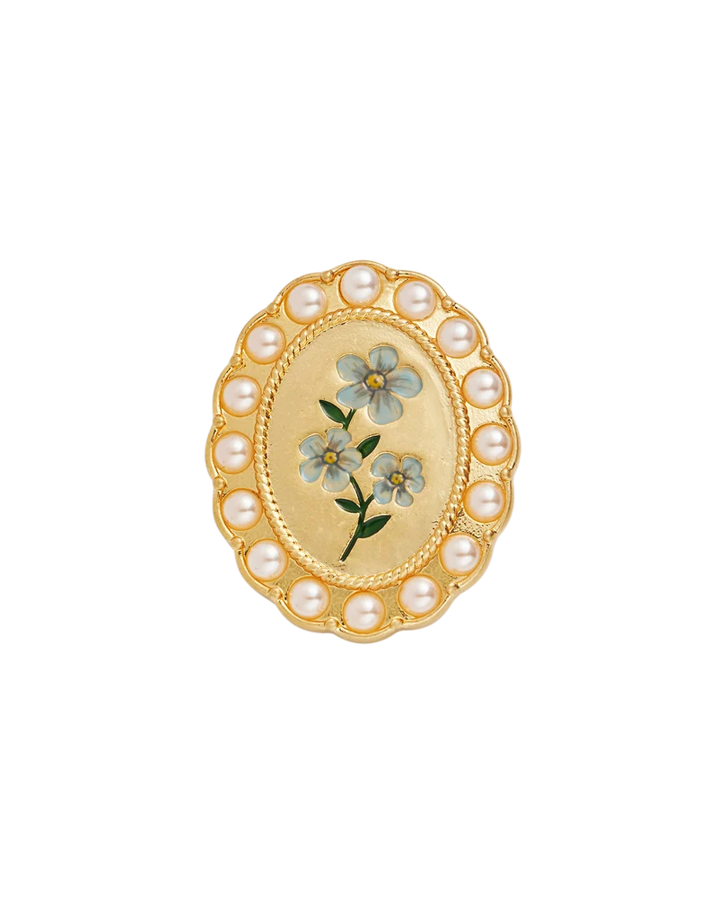 Gold Forget Me Not Pearl Cameo Brooch
