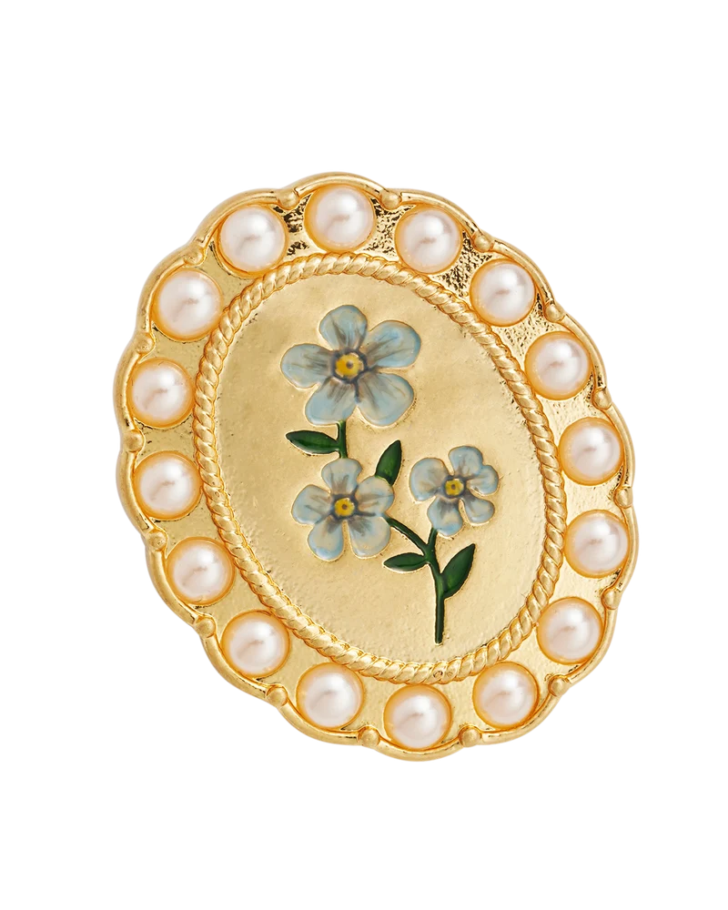 Gold Forget Me Not Pearl Cameo Brooch