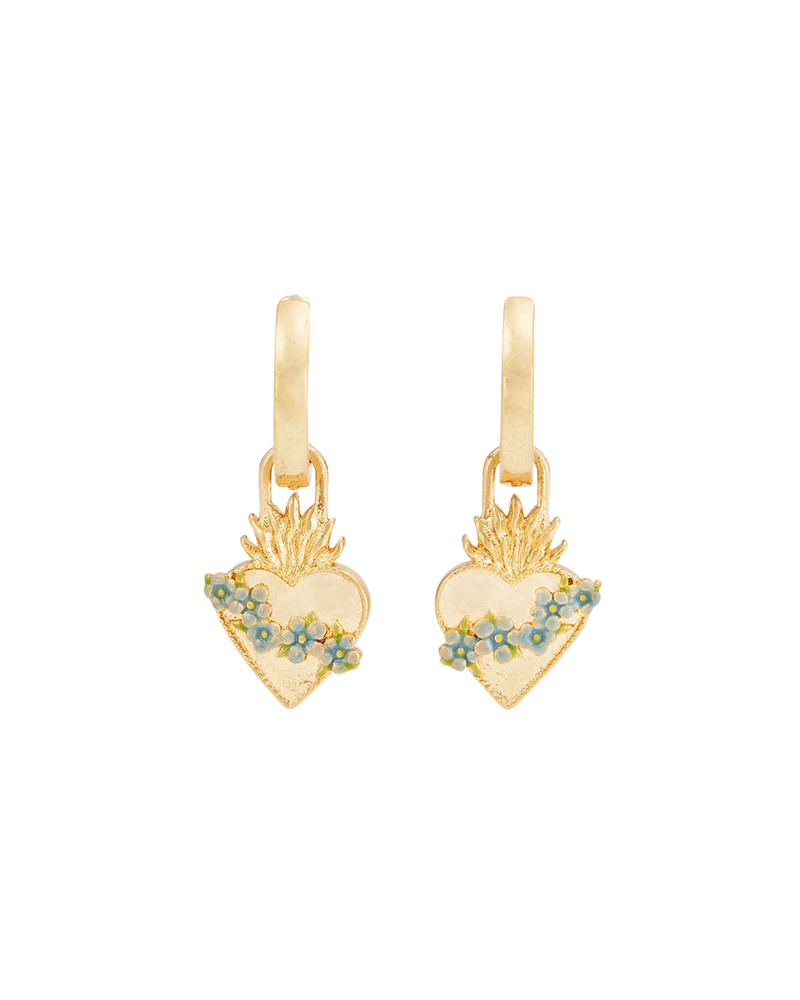 Gold Sacred Heart Huggie Earrings