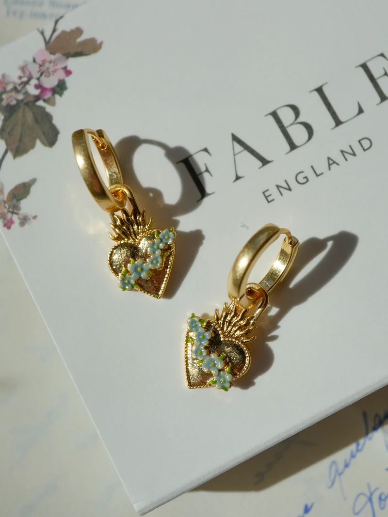 Gold Sacred Heart Huggie Earrings