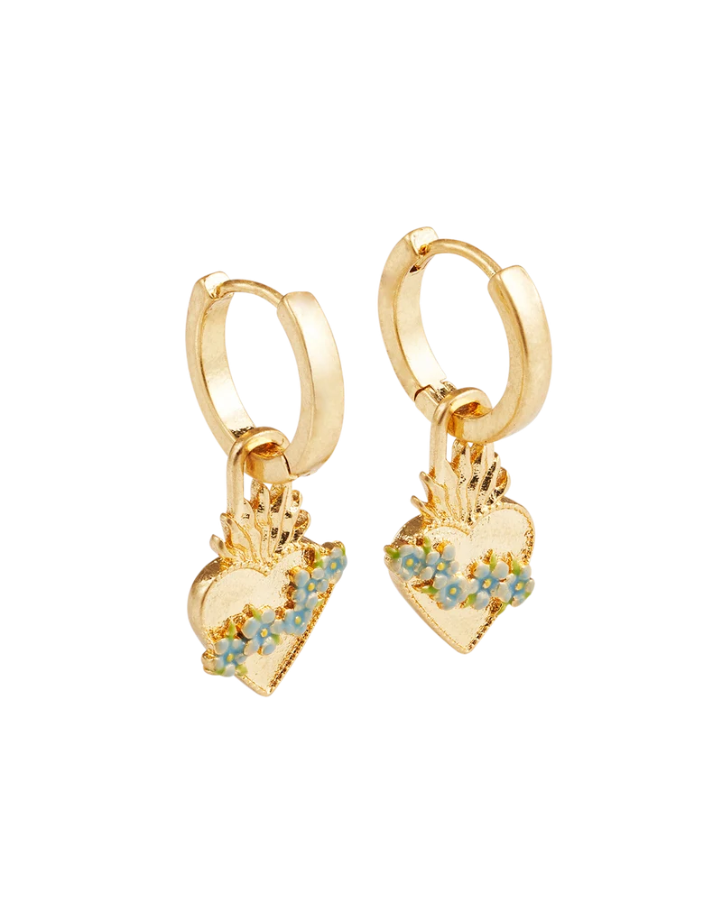 Gold Sacred Heart Huggie Earrings