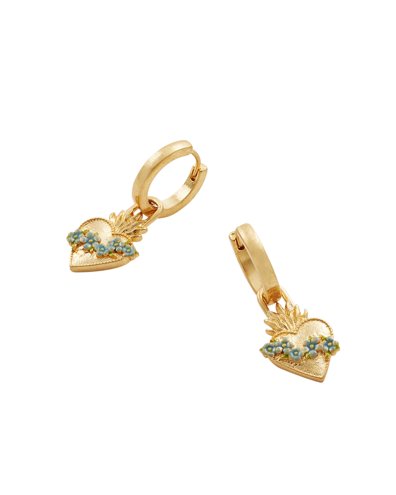 Gold Sacred Heart Huggie Earrings