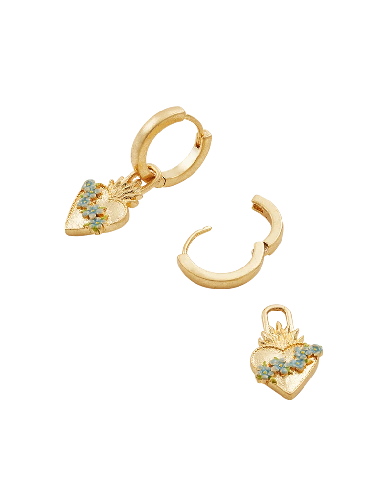 Gold Sacred Heart Huggie Earrings