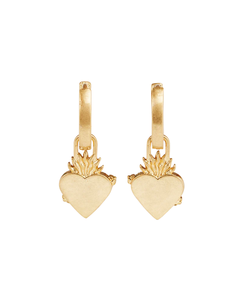 Gold Sacred Heart Huggie Earrings