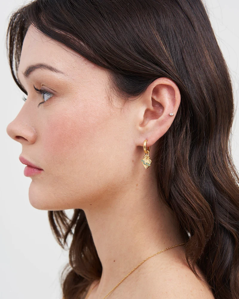Gold Sacred Heart Huggie Earrings