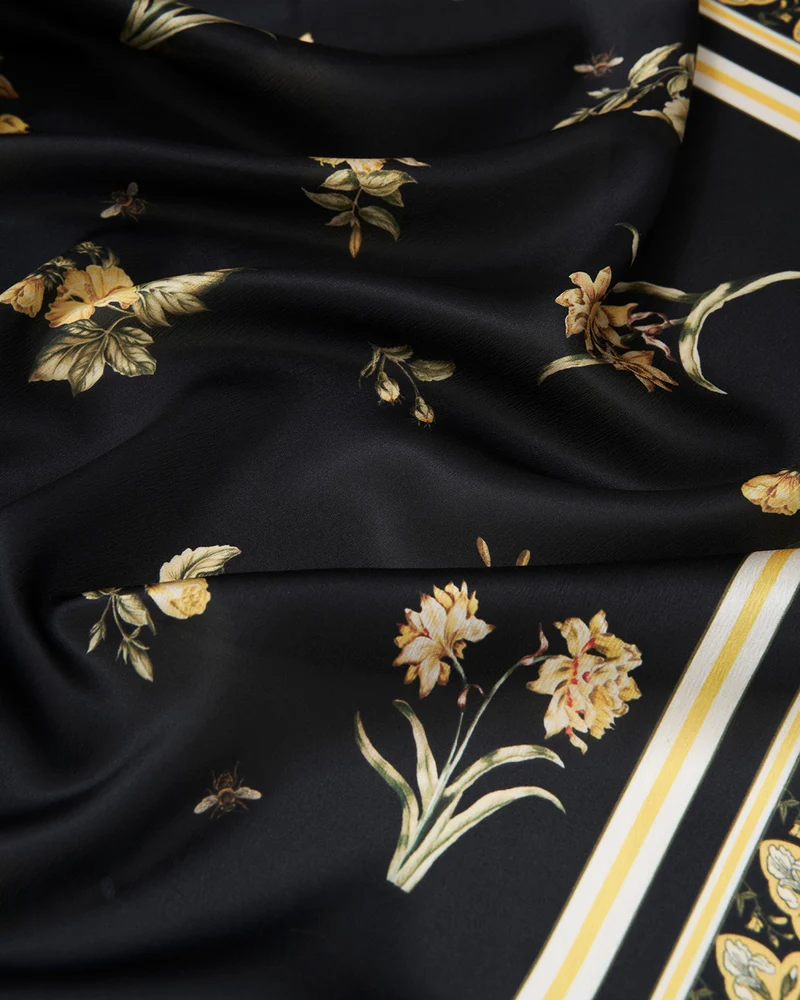 Nouveau Floral Square Scarf in Black