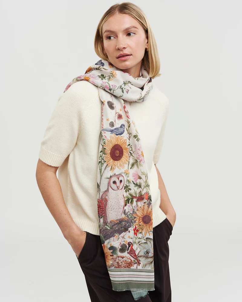 Botanical Rectangle Scarf in Ivory