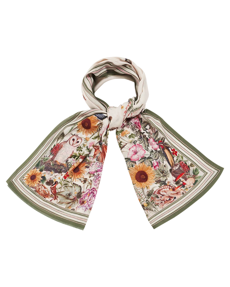Botanical Rectangle Scarf in Ivory