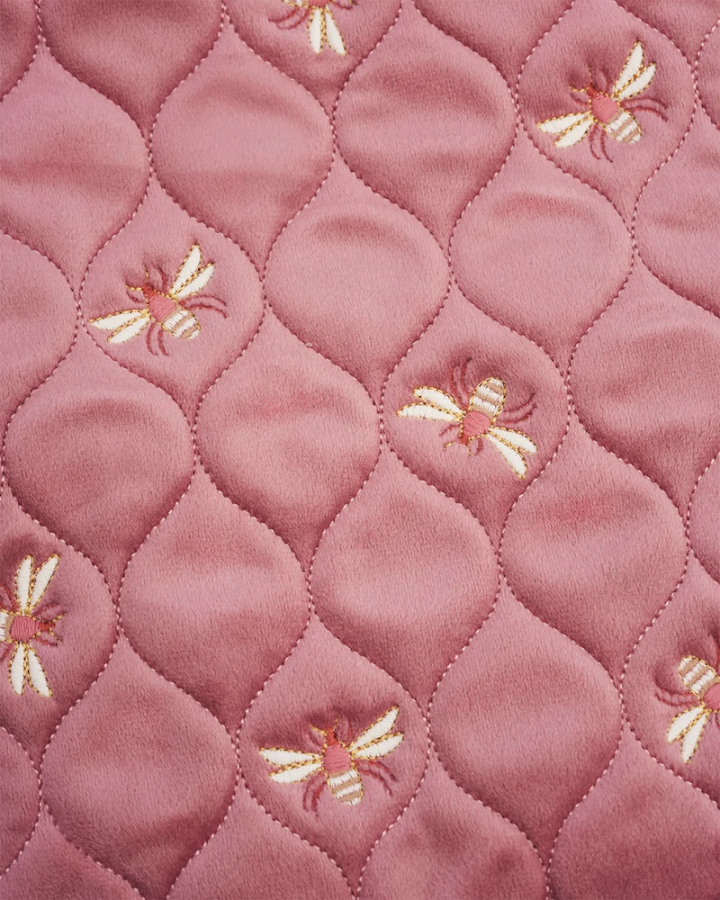 Quilted Bee Embroidered Jewellery Roll In Rose Pink Velvet