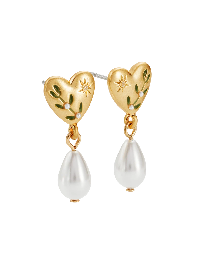 Niva Mistletoe & Pearl Earrings in Gold