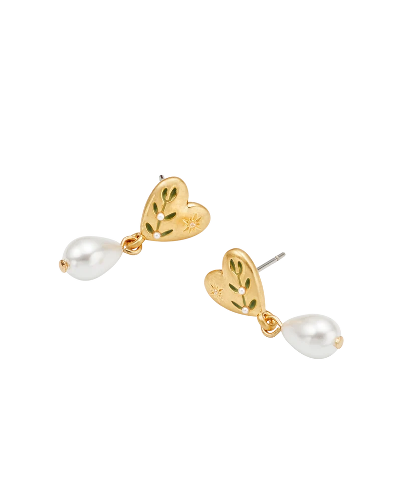 Niva Mistletoe & Pearl Earrings in Gold
