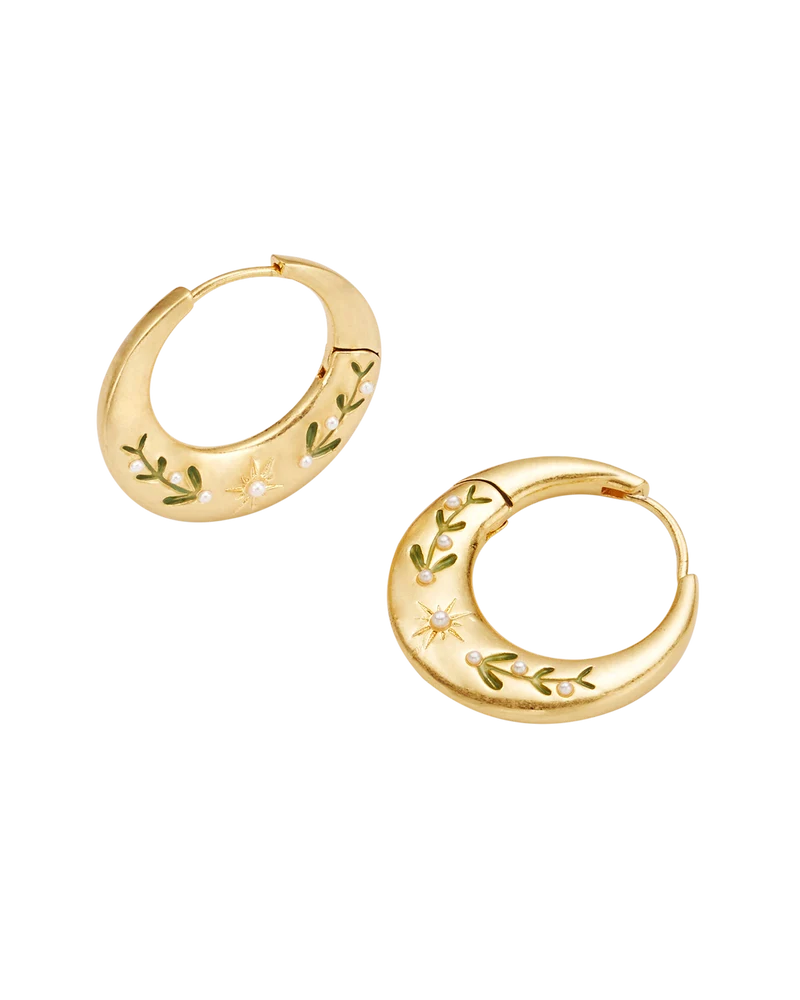 Niva Mistletoe Hoop Earrings in Gold