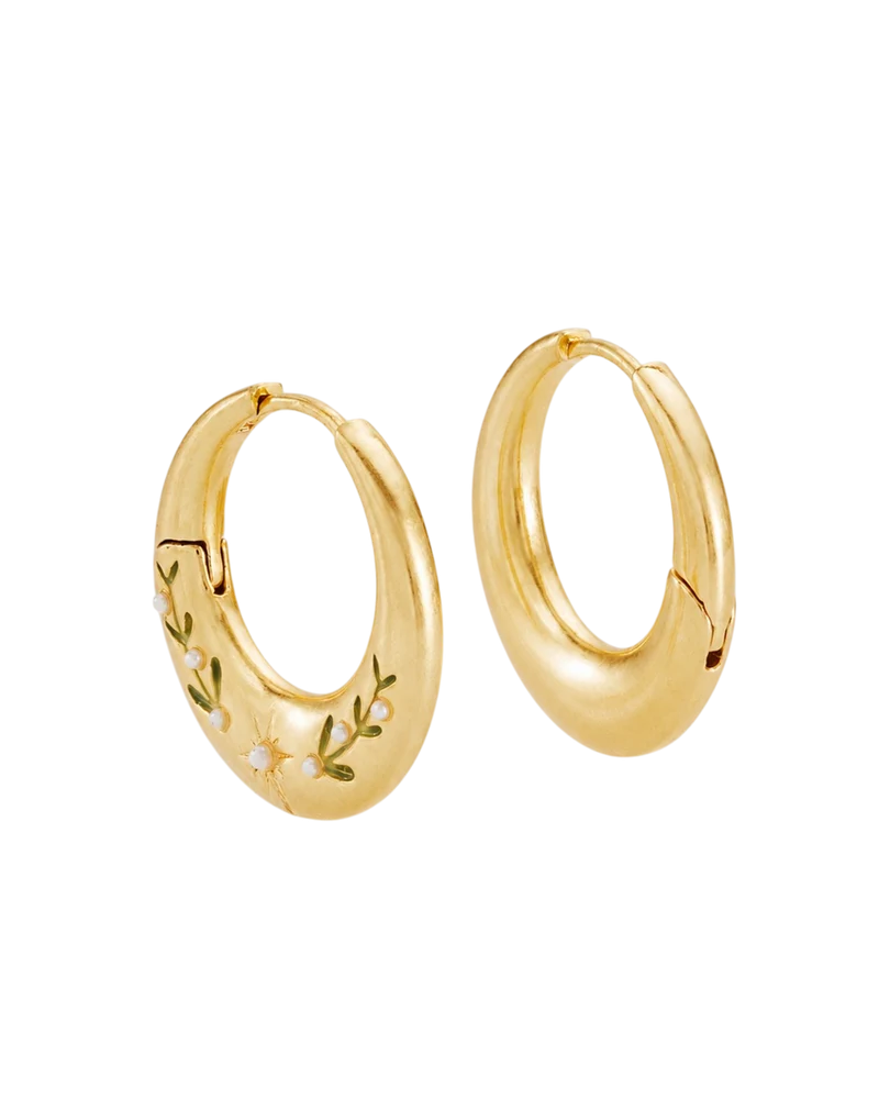 Niva Mistletoe Hoop Earrings in Gold
