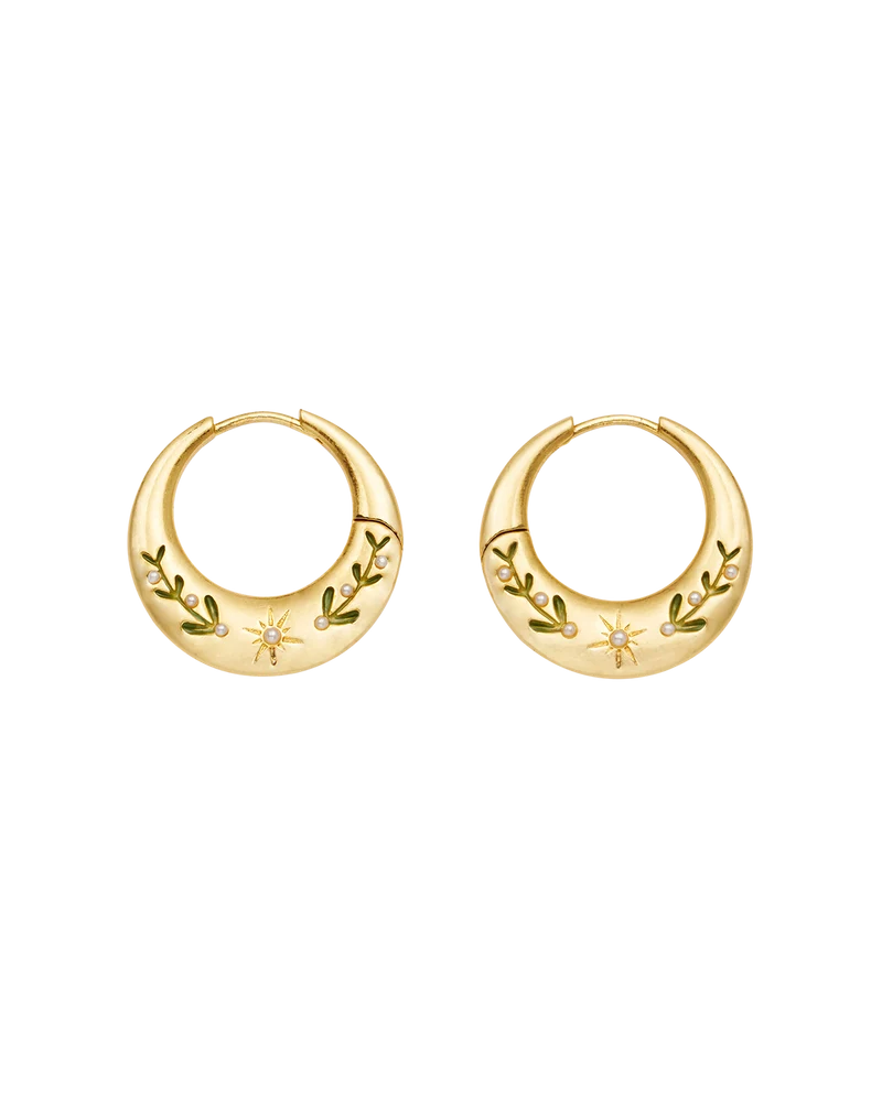 Niva Mistletoe Hoop Earrings in Gold