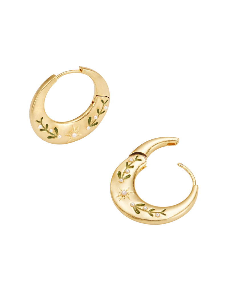 Niva Mistletoe Hoop Earrings in Gold