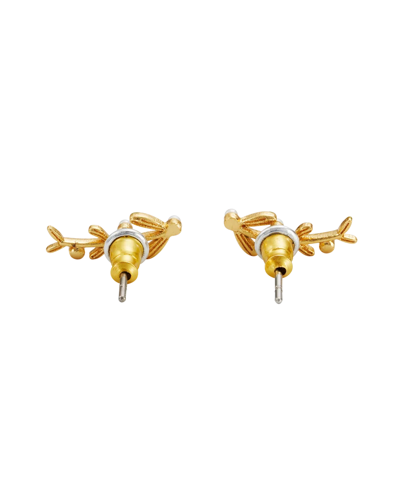 Niva Mistletoe & Pearl Climber Earrings in Gold