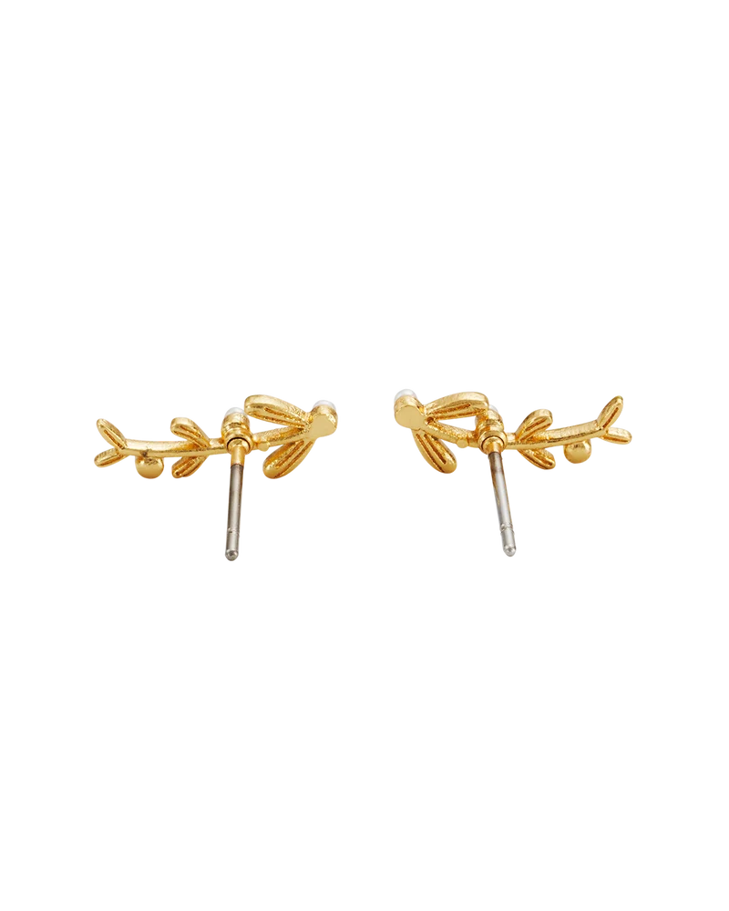 Niva Mistletoe & Pearl Climber Earrings in Gold