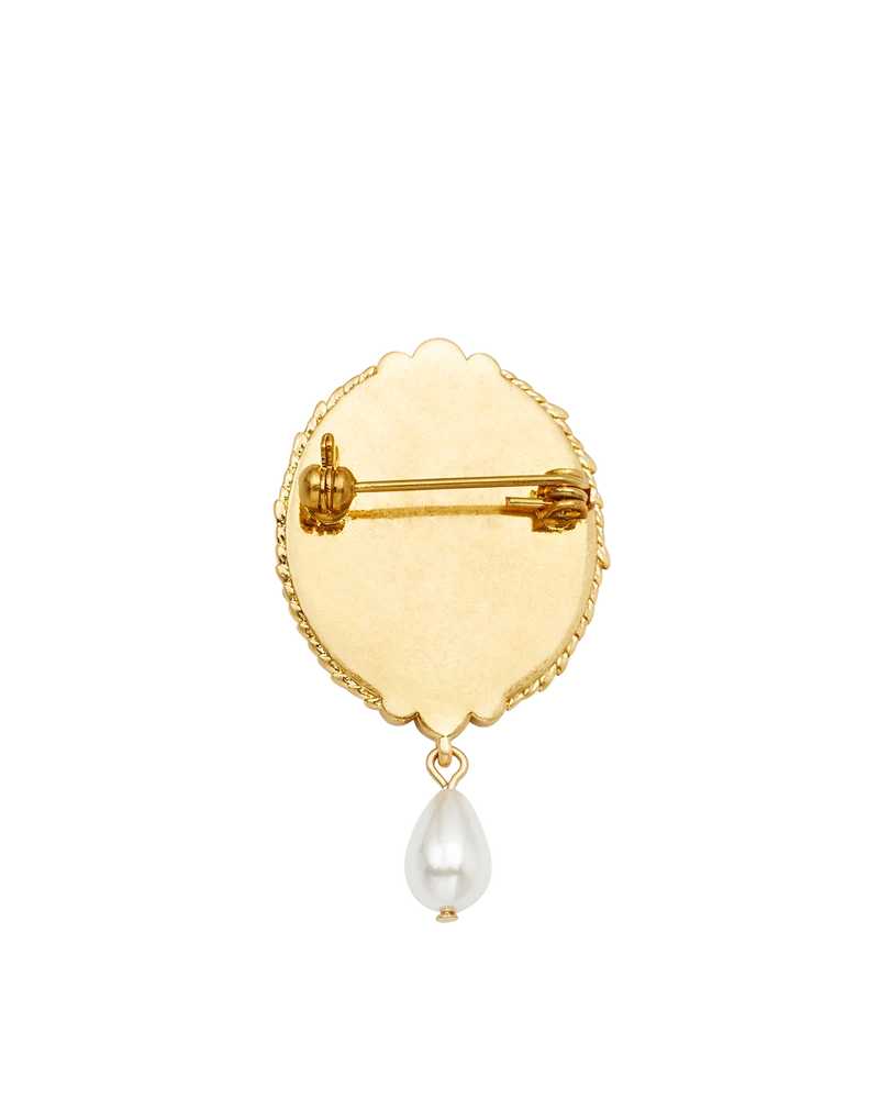 Robin Bramble & Pearl Brooch in Gold