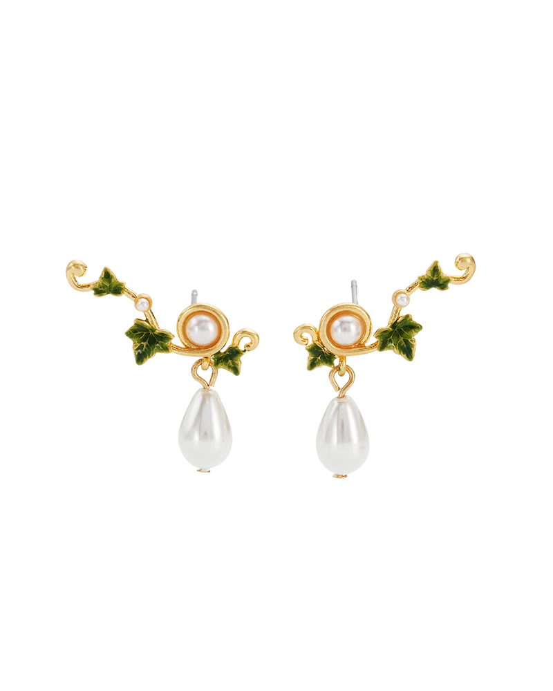 Ivy & Pearl Climber Earrings in Gold