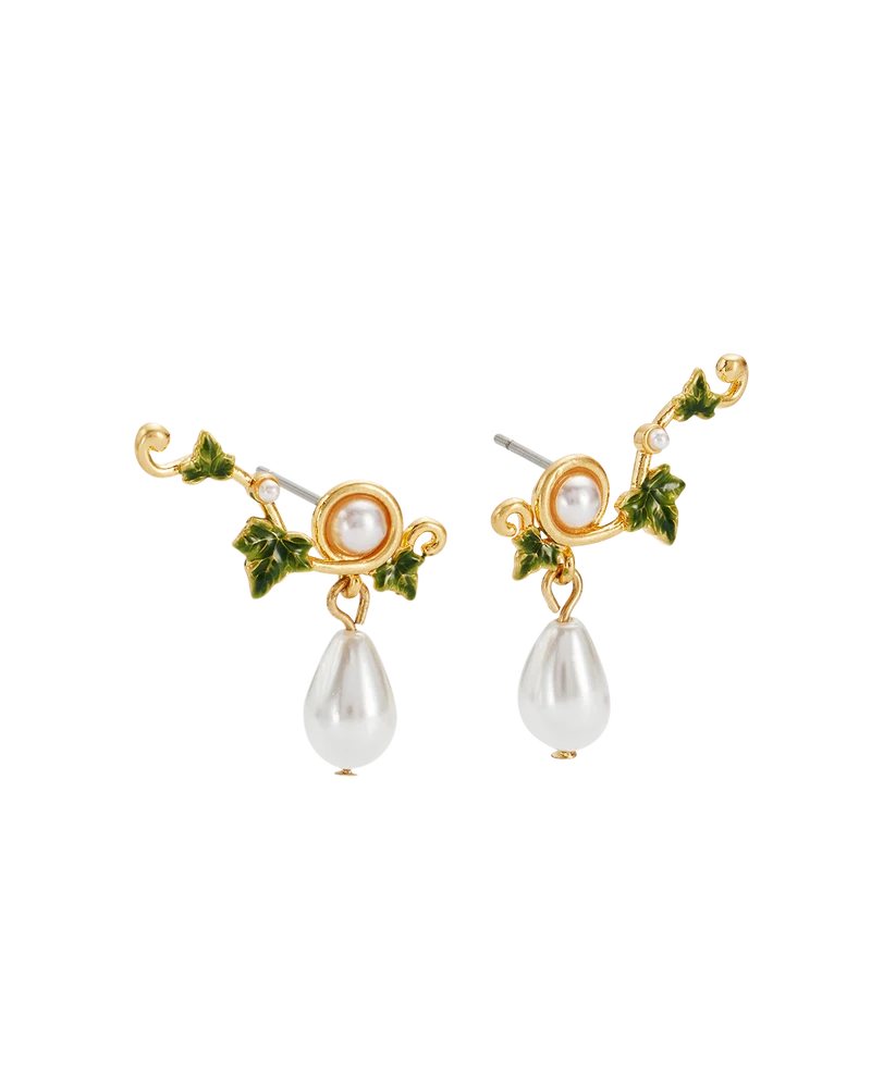 Ivy & Pearl Climber Earrings in Gold