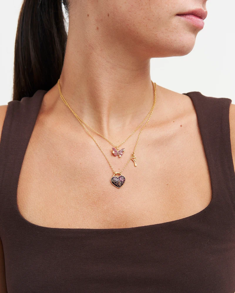 Eve Heart Lock & Key Necklace in Gold