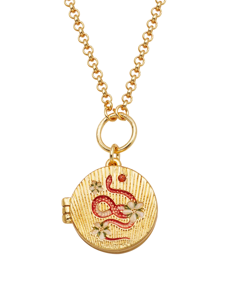Snake & Blossom Locket Necklace in Gold