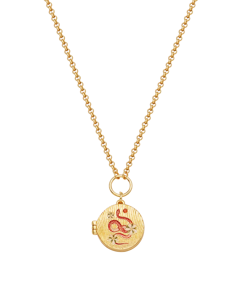 Snake & Blossom Locket Necklace in Gold