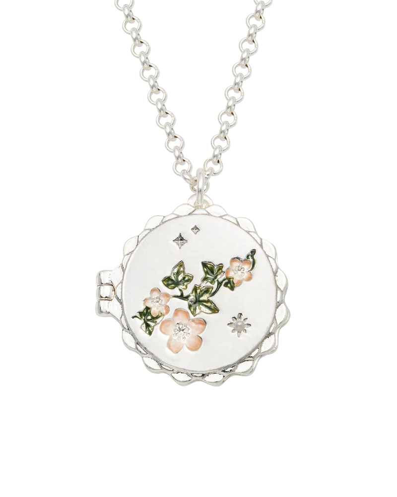 Ivy Blossom Locket Necklace in Silver