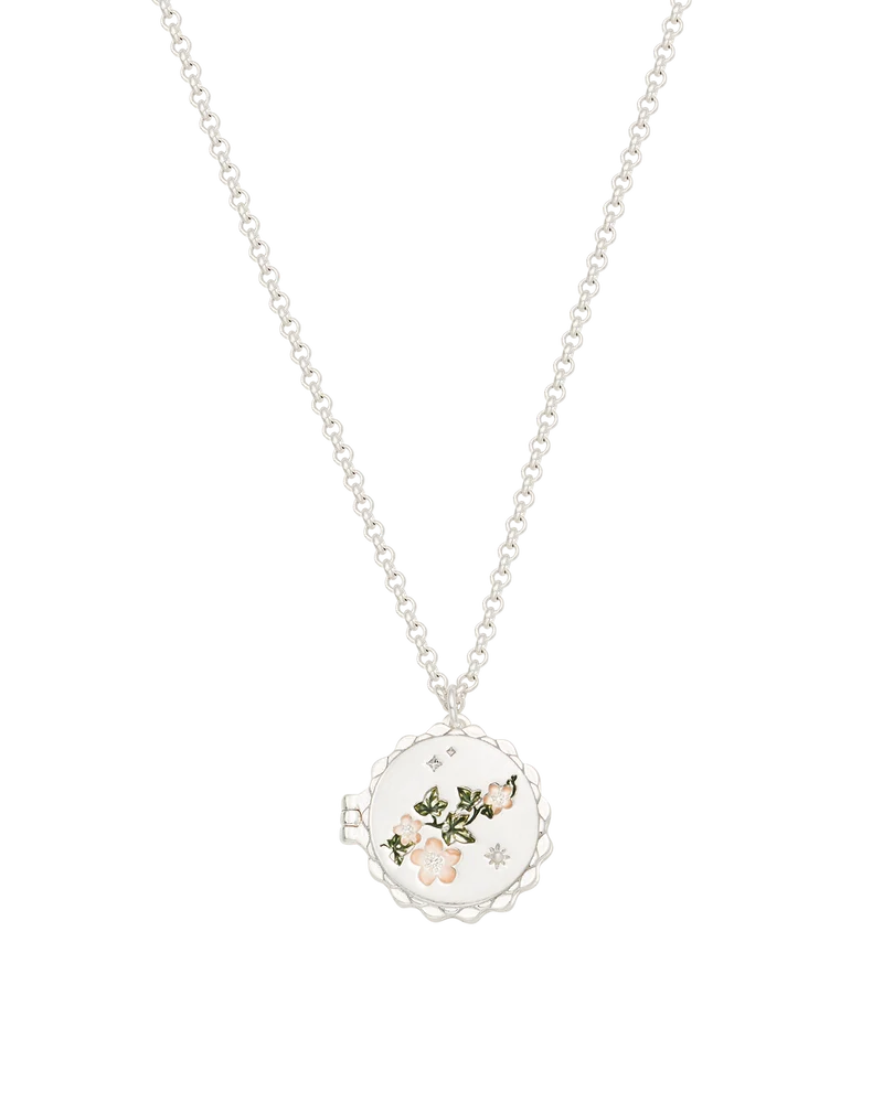 Ivy Blossom Locket Necklace in Silver