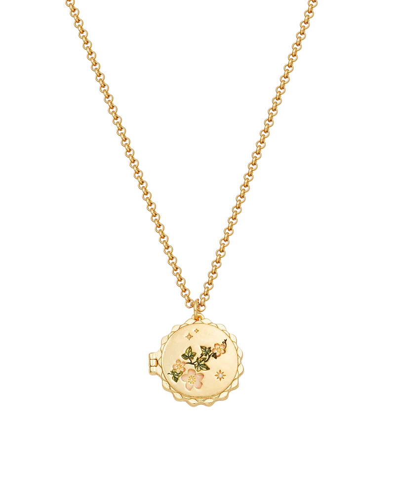 Ivy Blossom Locket Necklace in Gold