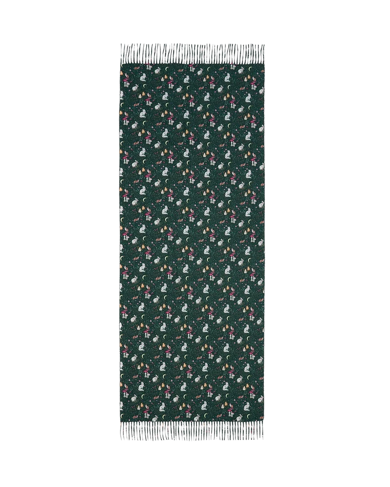 Niva Long Fringed Scarf in Forest Green