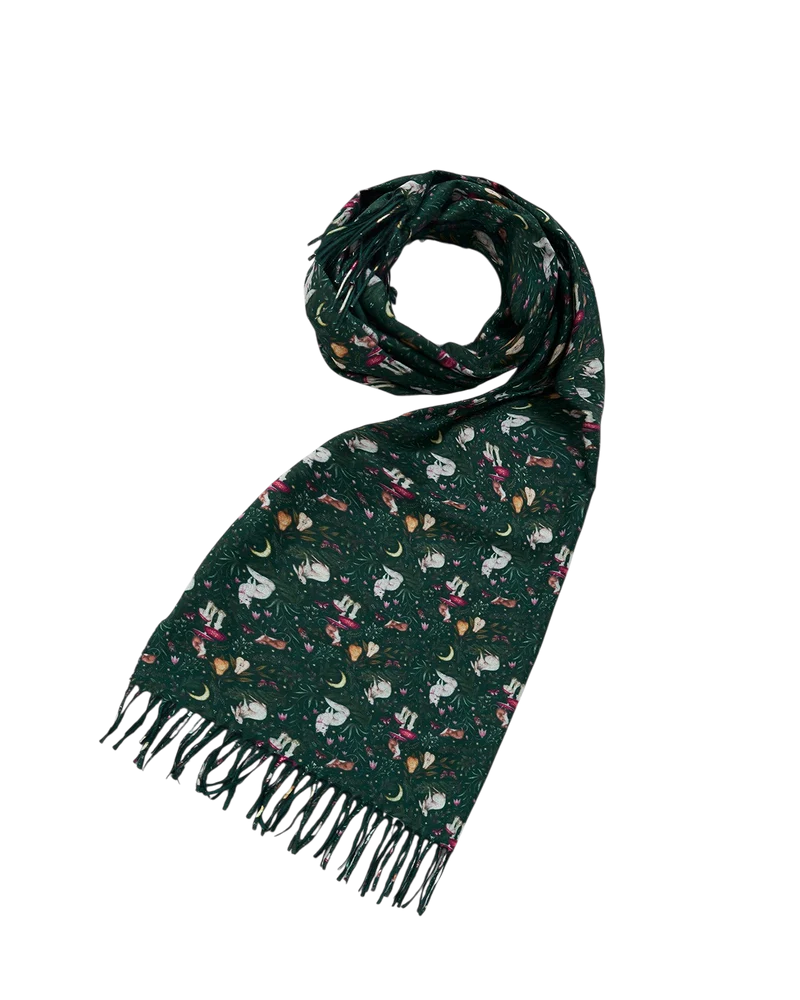Niva Long Fringed Scarf in Forest Green